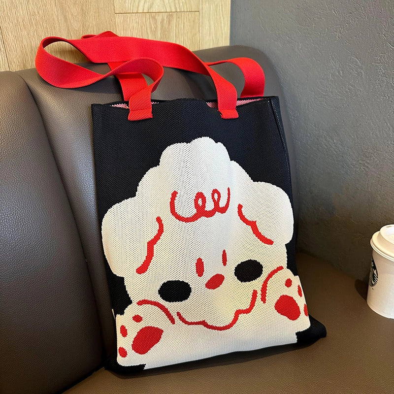New Cartoon Sheep Knitted Shoulder Bag Women's High-grade Large Capacity Niche Casual Hand Bag Messenger Bag