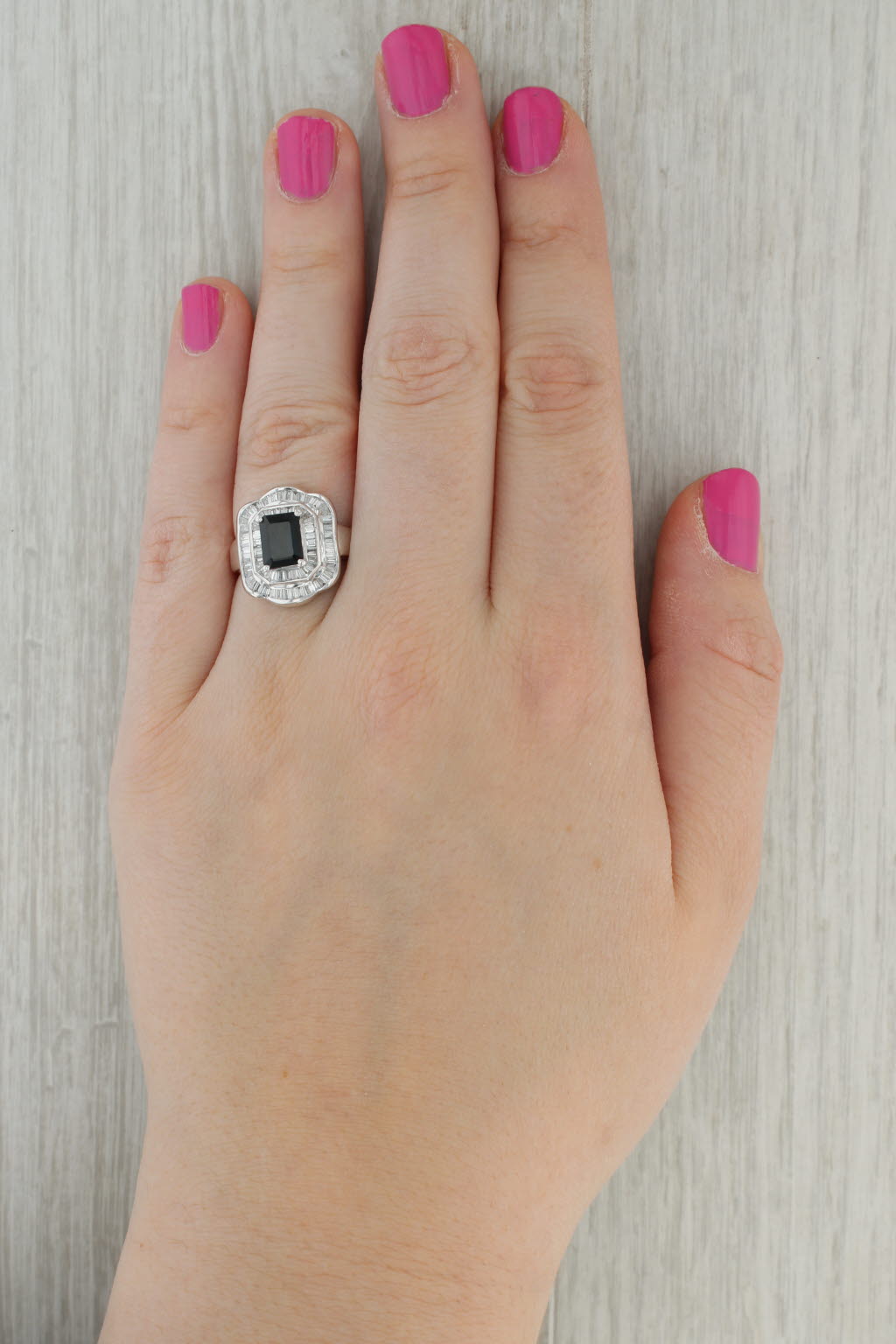 3.20ctw Emerald Cut Blue Sapphire Diamond Halo Ring 14k White Gold Size 8