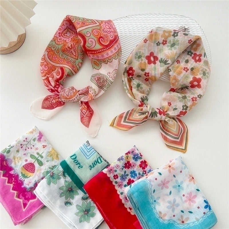 Women's Pastoral Flower Polyester Silk Scarf