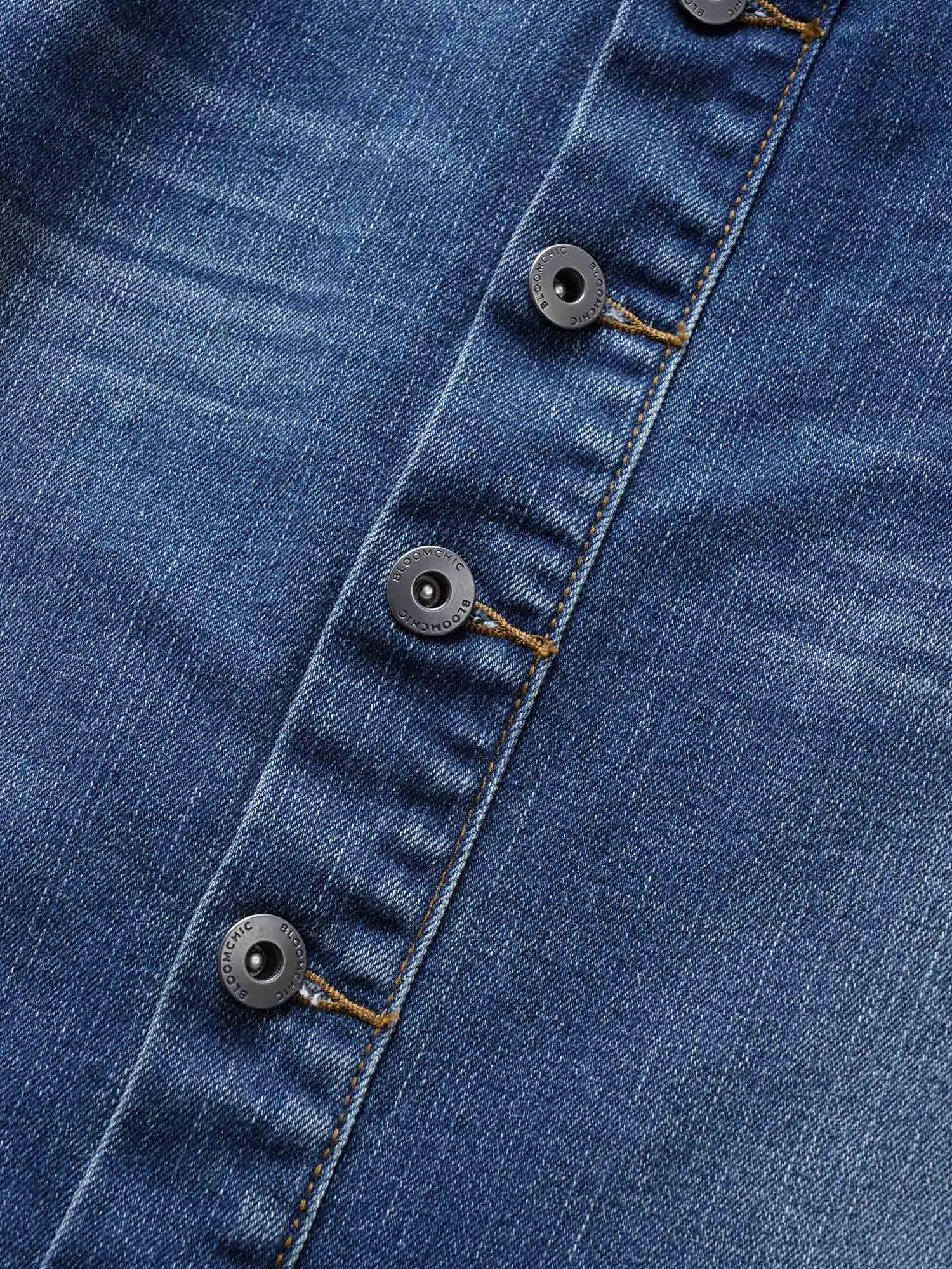 Dark Wash Button Detail Bodycon Denim Skirt