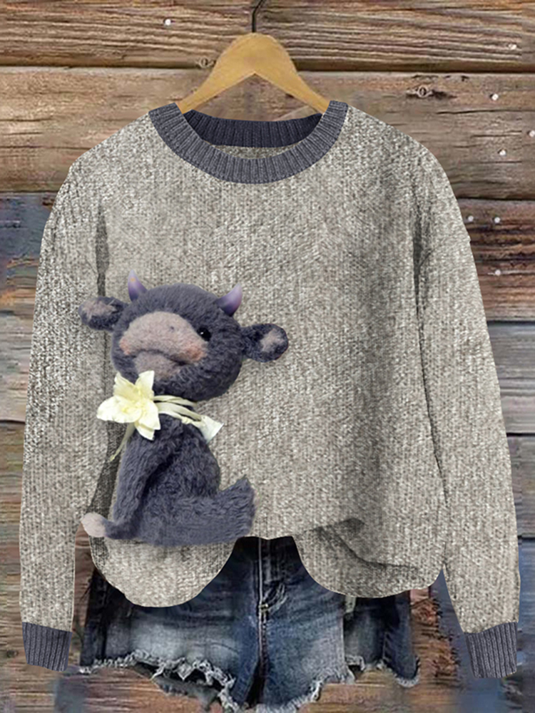 Lily Calf Wool Felt Art Cozy Knit Sweater