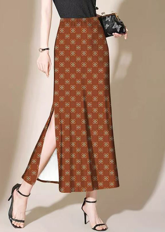 New Print Side Open Elastic Waist Cotton Skirt Summer
