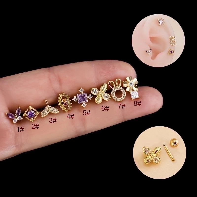 1 Piece Ear Cartilage Rings & Studs Fashion Flower Butterfly Fish Tail 316L Stainless Steel  Copper Inlaid Zircon