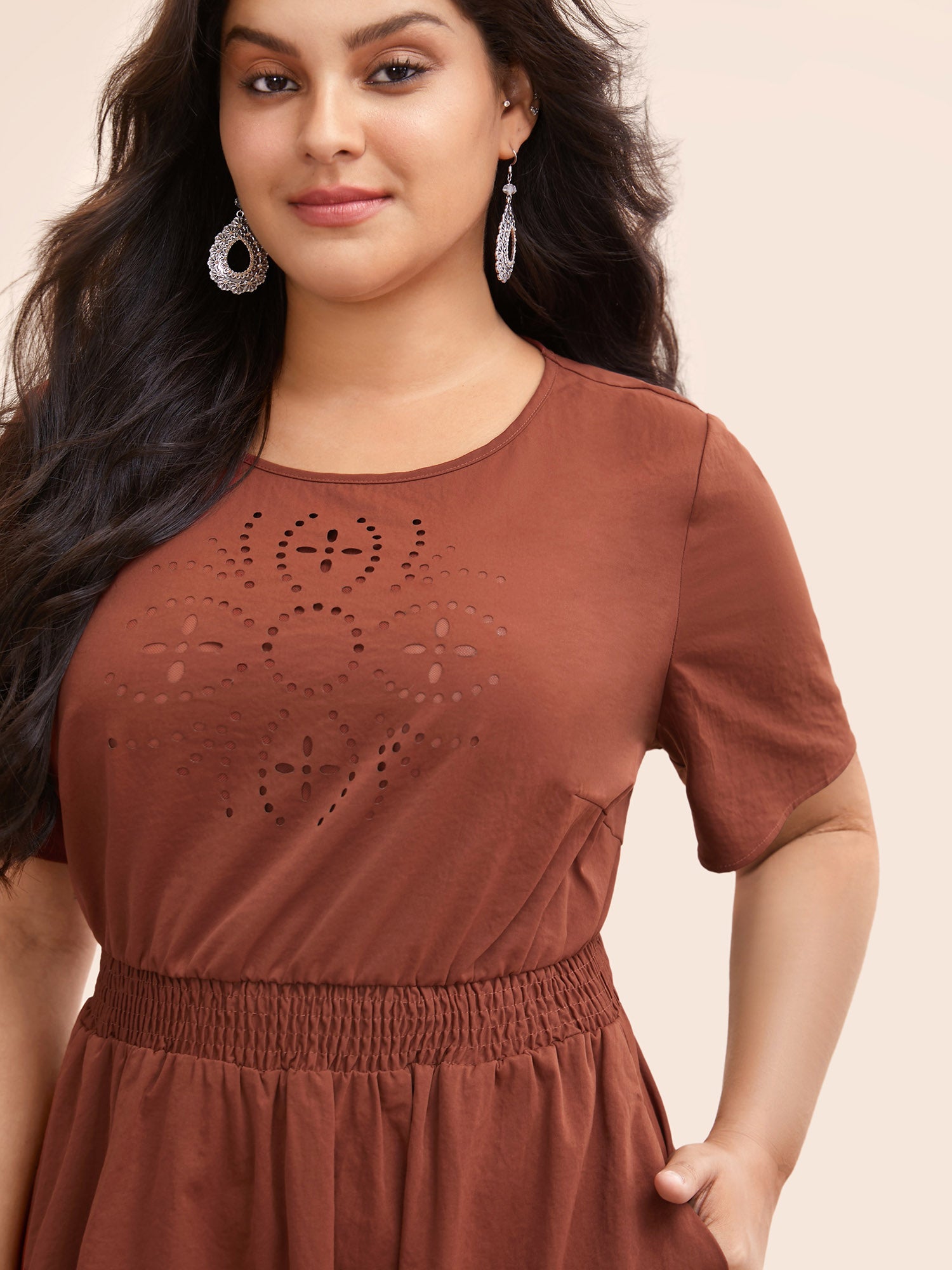 Floral Burnout Stretchy Waist Midi Dress