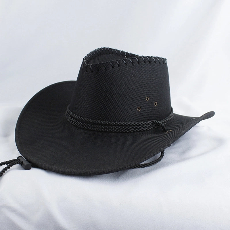 American Western Cowboy Hat Spring And Autumn Leather Men's Mountain Climbing Spanish Women's Sun Big Edge Sun Hat Sunscreen Travel