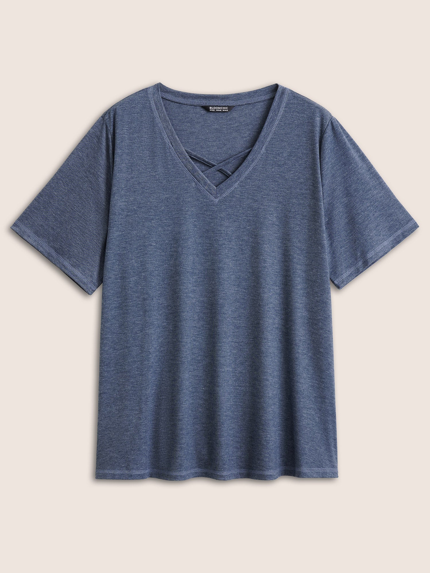 Solid Crisscross Neck Contrast Stitch T-shirt