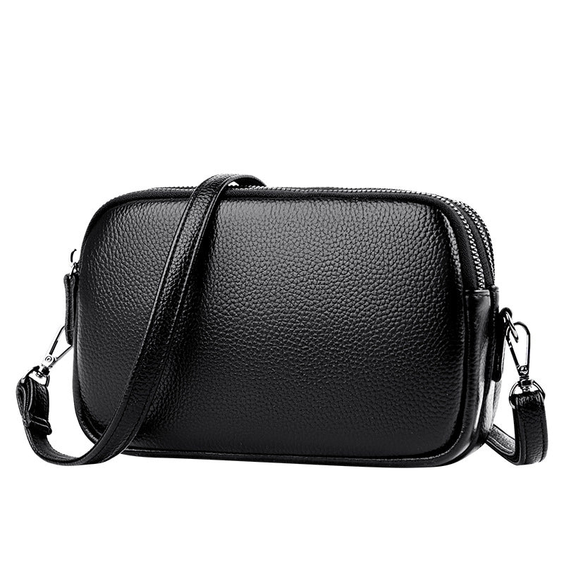 Women's Small Leather Solid Color Basic Square Zipper Shoulder Bag