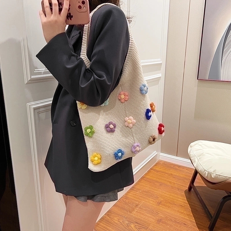 Women's Knit Flower Cute Sewing Thread Open Underarm Bag