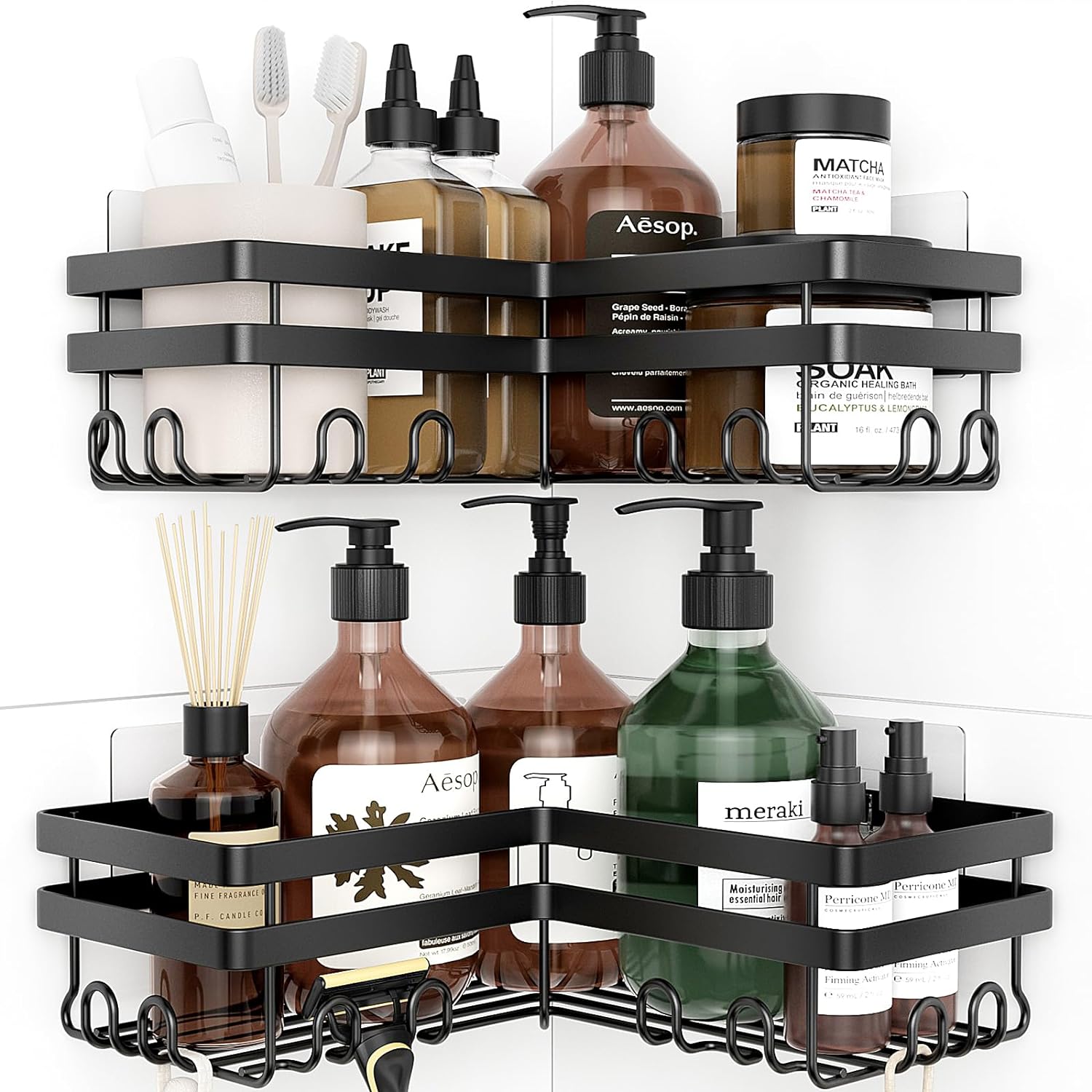 Shower Caddy. 3-Pack with Soap Holder. No Drilling Rustproof Shower Organizer with Save Space Hooks. Apartment Essentials for Bathroom