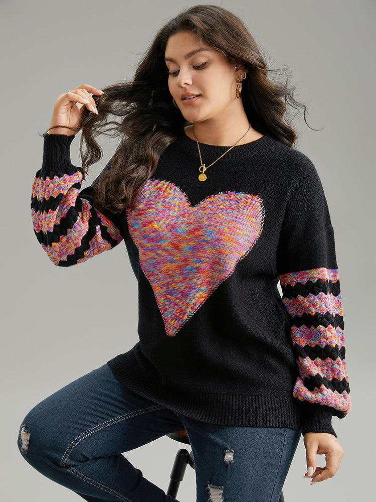 Heart Heather Patchwork Crew Neck Pullover