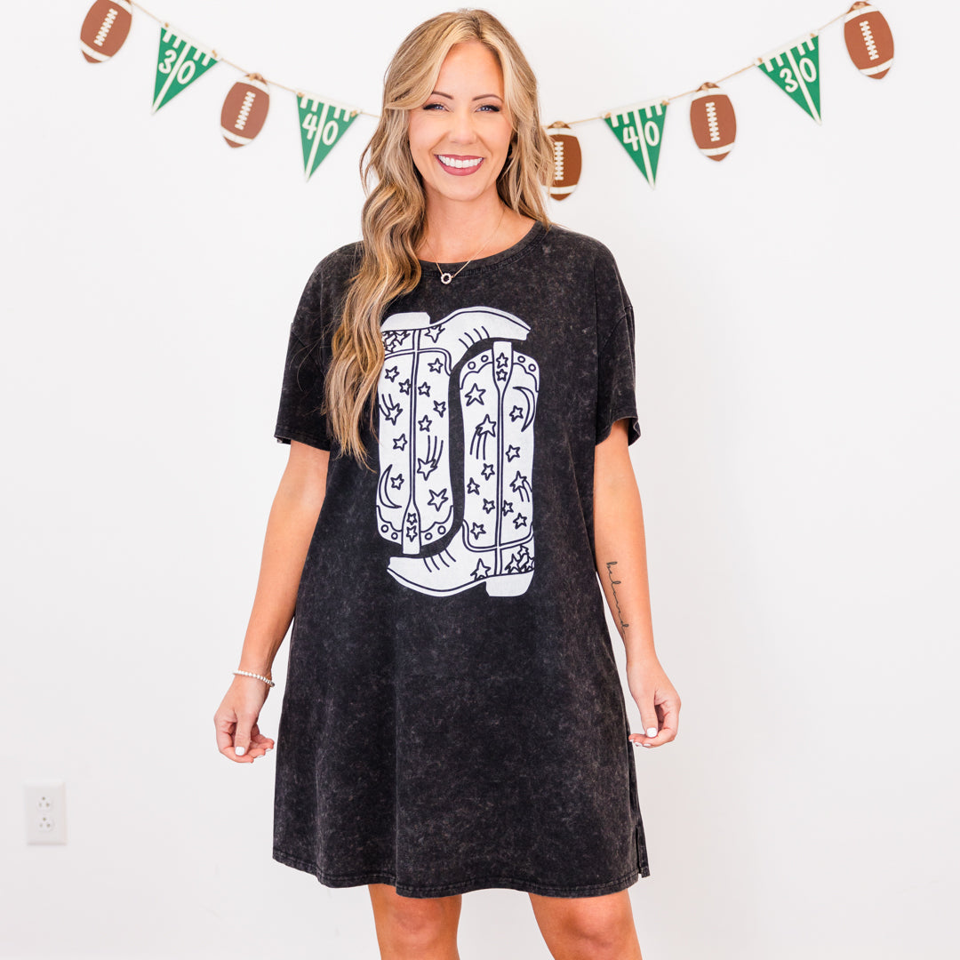 Boot Scootin Game Day T-Shirt Dress. Black