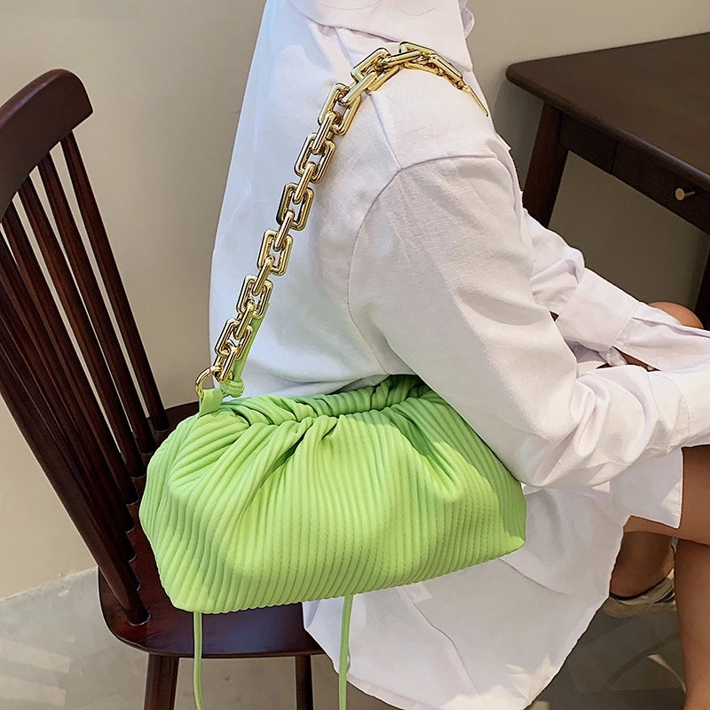 Casual Solid Color Folds Single Shoulder Cross-body Thick Chain Handbags