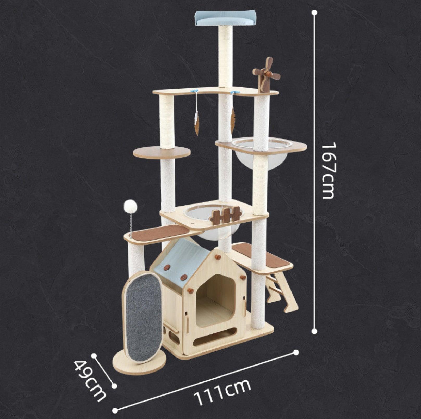 Adorable & Attractive Modern Wooden Large Cat Tree with Windmill Design