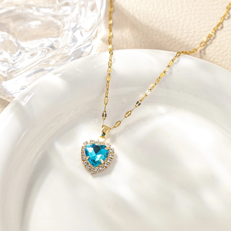 Titanium Steel Minimalist Plating Heart Shape Zircon Pendant Necklace