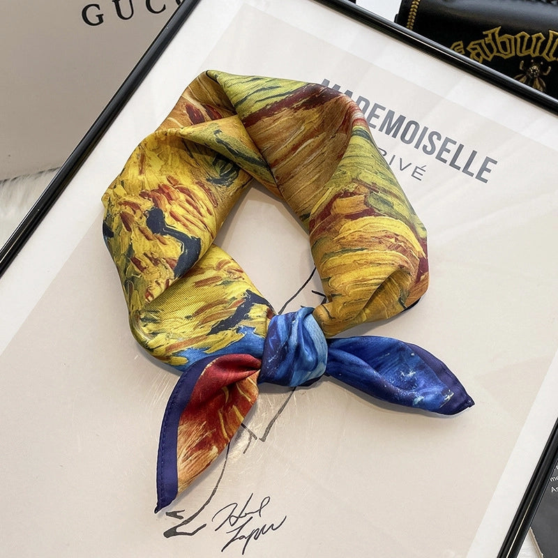 Women's Elegant Geometric Satin Printing Silk Scarves