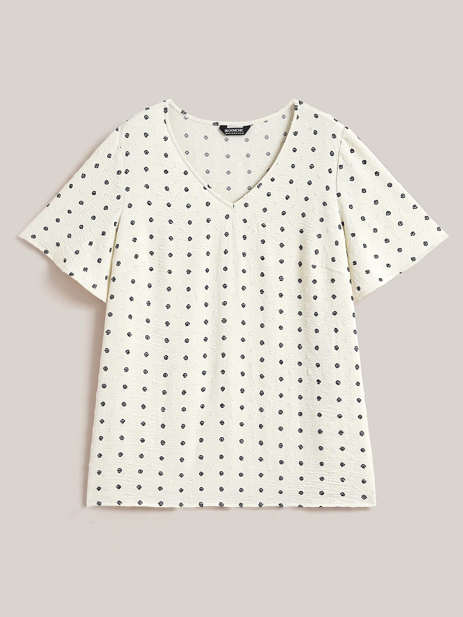 Textured Polka Dot Print Flared Sleeve Shirt