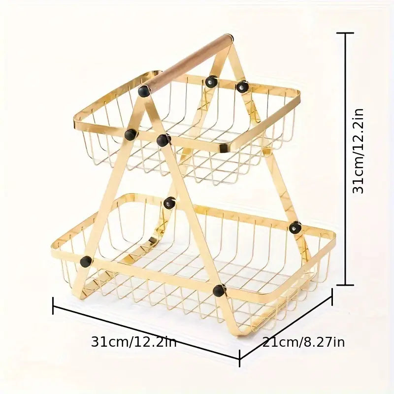 2 Tier Metalic Multi Purpose Storage Basket-5345 Golden