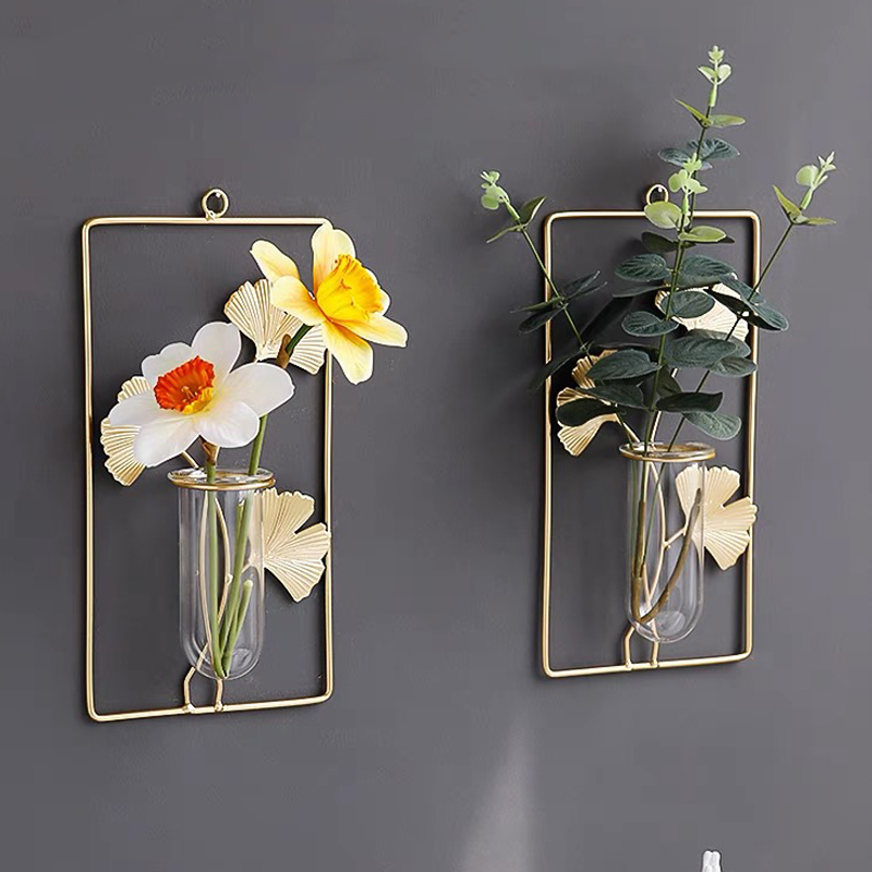 lron Wall Dry Flower Vase Wall Hanging Decoration for Living Room Background Creative Home Wall Decoration