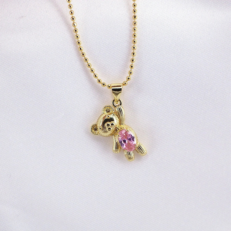 Fashion Simple Cute Copper Zircon Bear Colorful Gold-plated Clavicle Chain