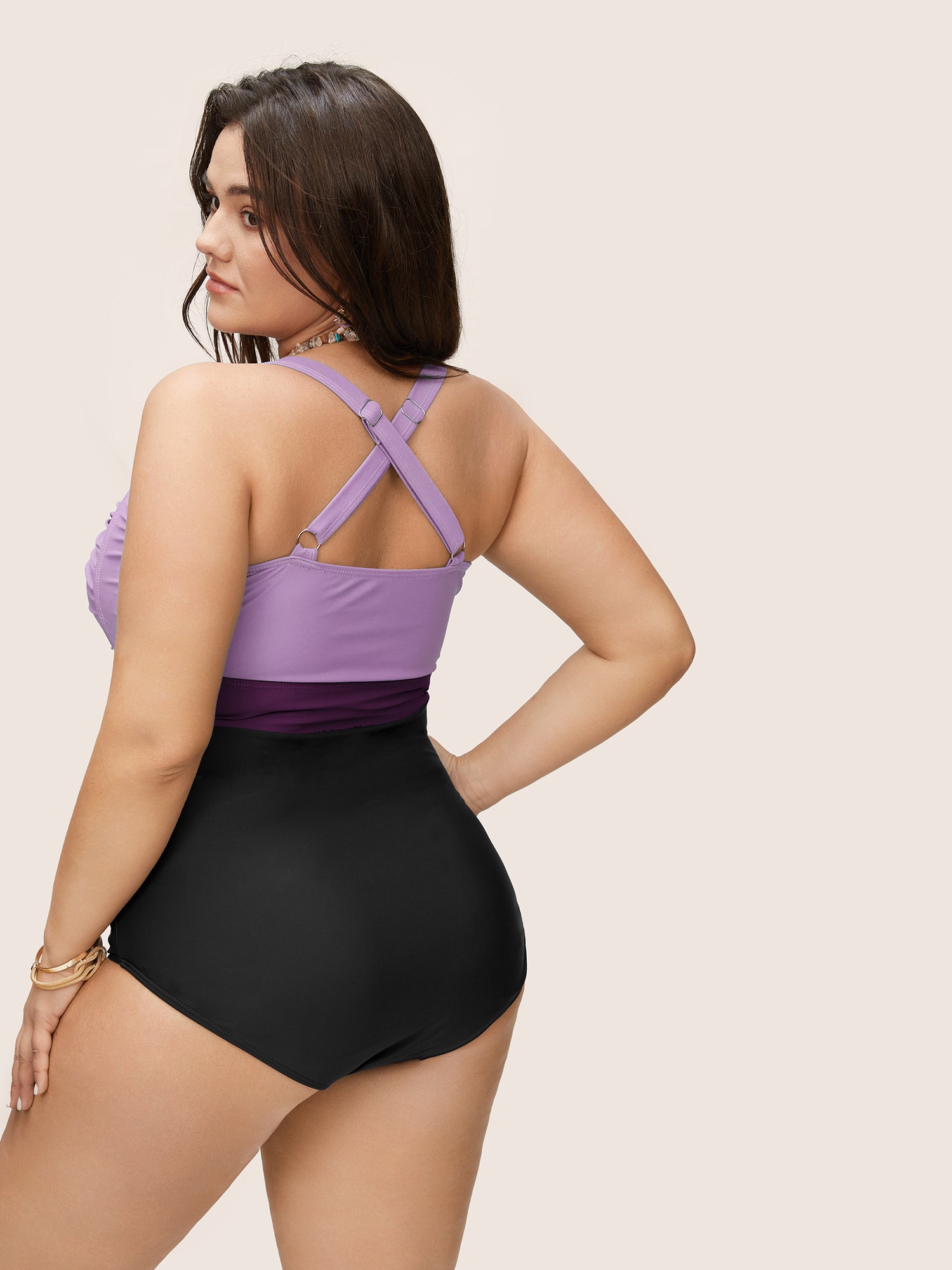 Contrast Twist Front Skinny One Piece Swimsuit