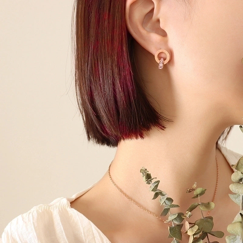 Fashion Round Titanium Steel Inlay Zircon Earrings Necklace