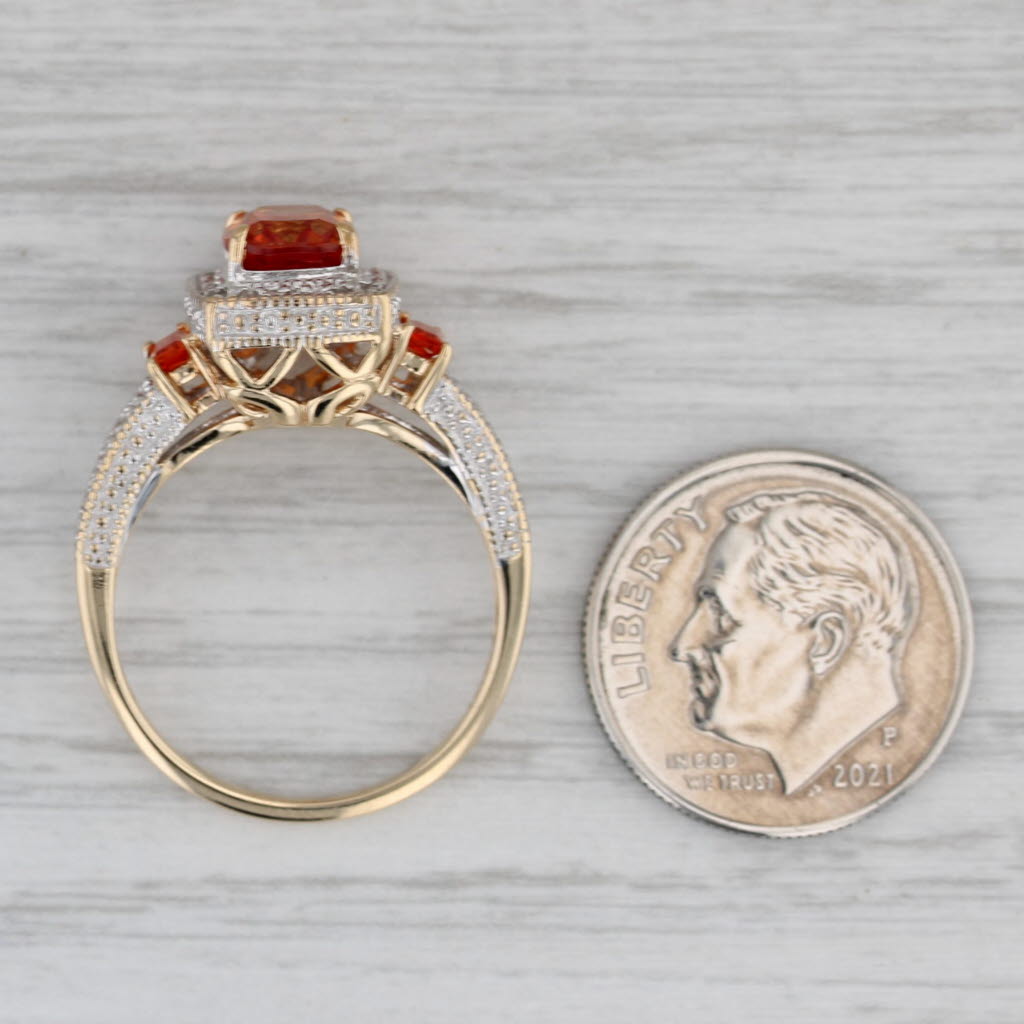 2.36ctw Lab Created Orange Sapphire Diamond Halo Ring 10k Yellow White Gold Sz 7