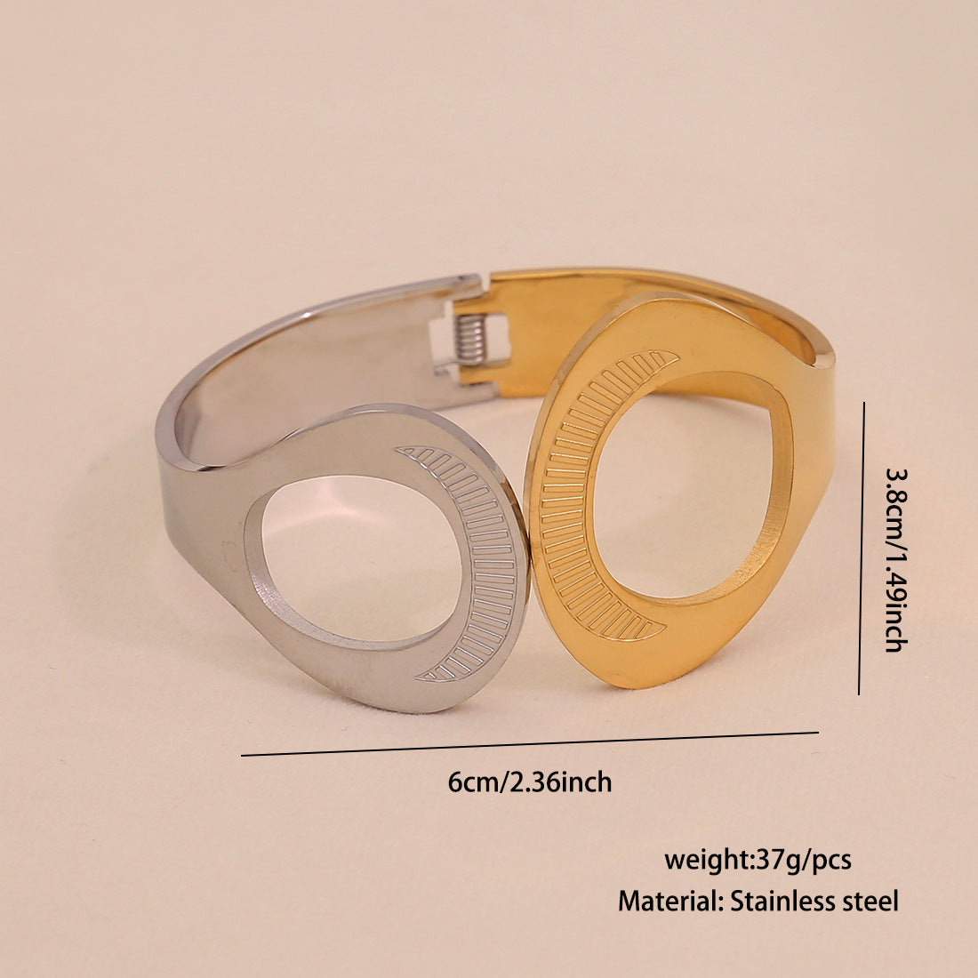 Gold And Gold Double Hollow Bracelet Exaggerated Geometric Stainless Steel Jewelry B627