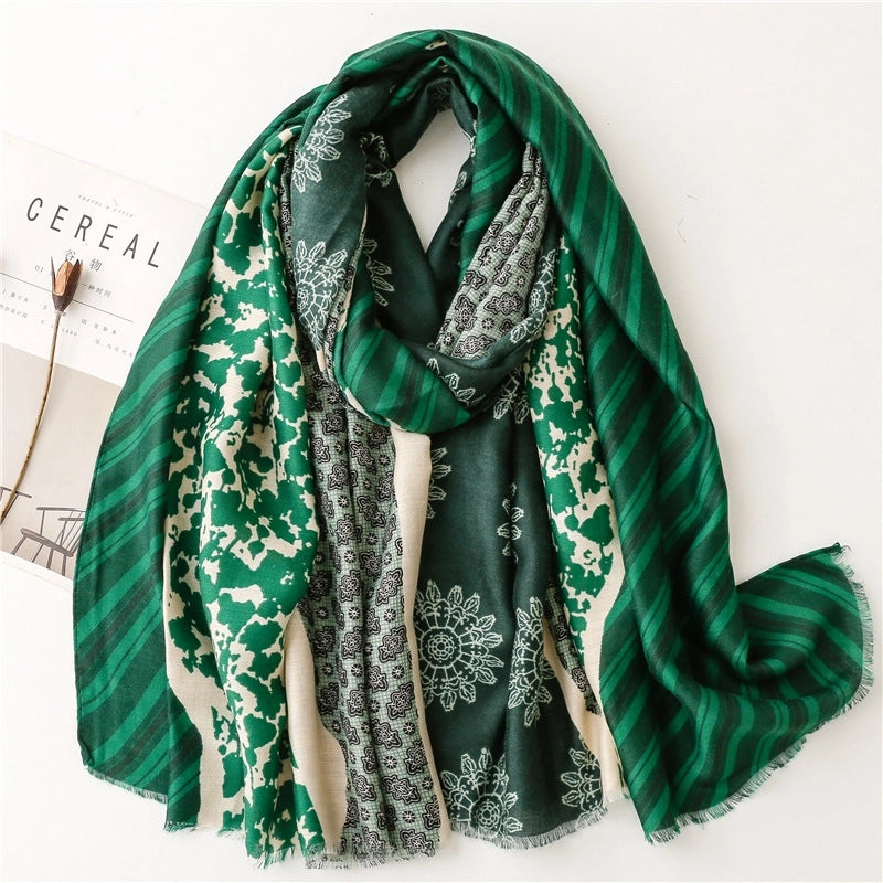 Women's Fashion Color Block Polyester Winter Scarves