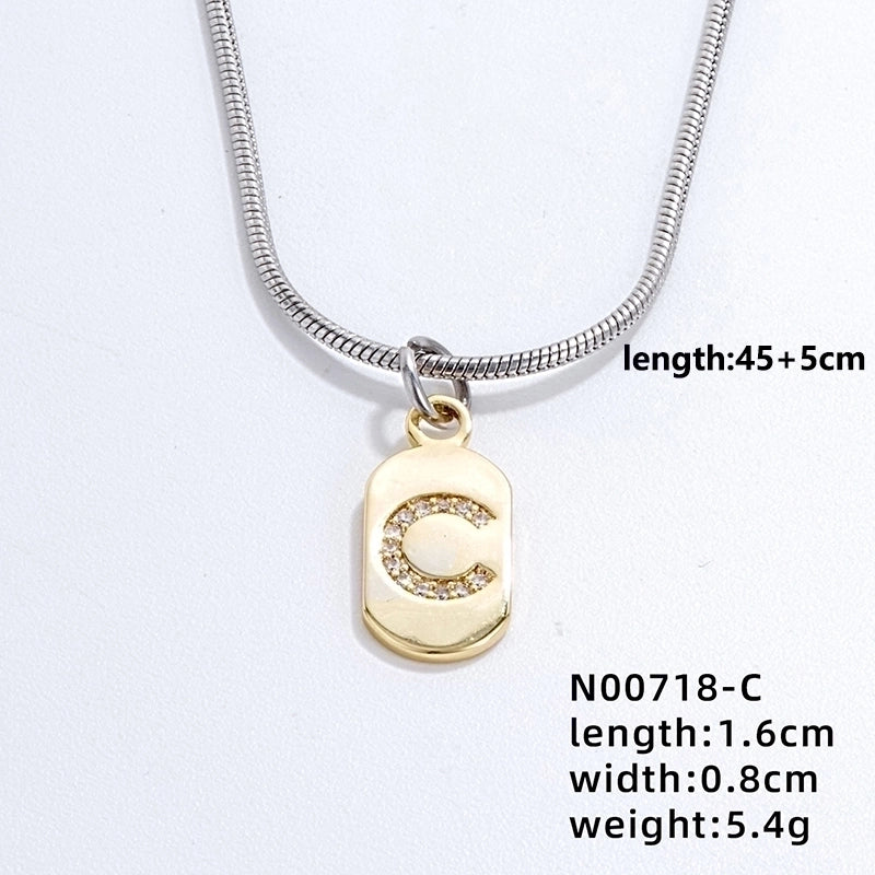 304 Stainless Steel Titanium Steel Gold Plated Minimalist Plating Chain Inlay Letter Zircon Pendant Necklace