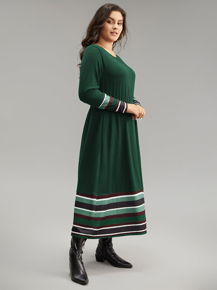 Striped Patchwork Contrast Crew Neck Dress