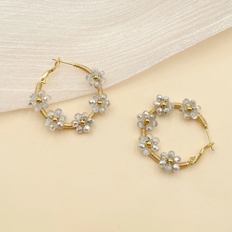 1 Pair Fashion Flower Plating 304 Stainless Steel Crystal Gold Plated Stainless Steel Earrings