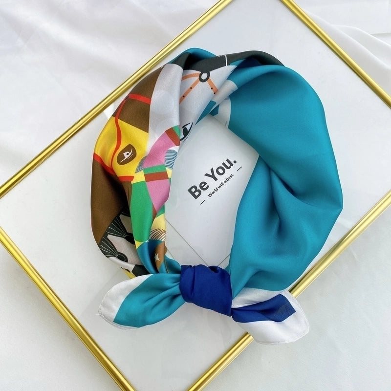 Fashion Contrast Color Printing Small Square Scarf
