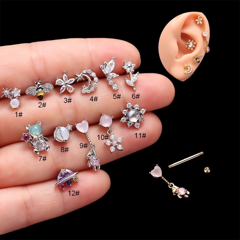 Ear Cartilage Rings & Studs Fashion Heart Shape Flower Copper Plating Rhinestones