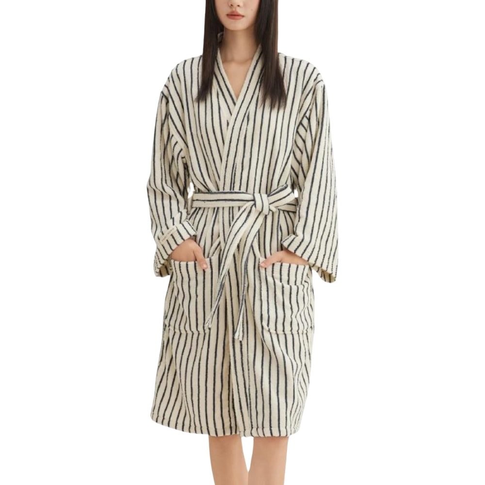 Comfortable Striped Cotton Bathrobe