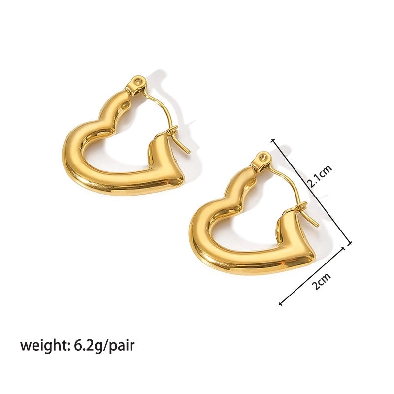 1 Pair Modern Style Round Heart Shape 304 Stainless Steel 18K Gold Plated Hoop Earrings