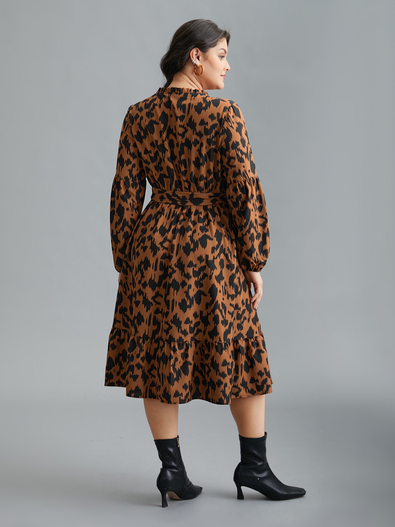 Leopard Print Stretchy Waist Belted Dress