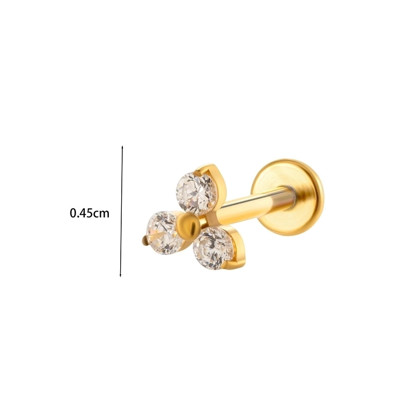 1 Piece Ear Cartilage Rings & Studs Minimalist Classic Style Leaves Chain Pure Titanium Inlay Zircon Ear Cartilage Rings & Studs