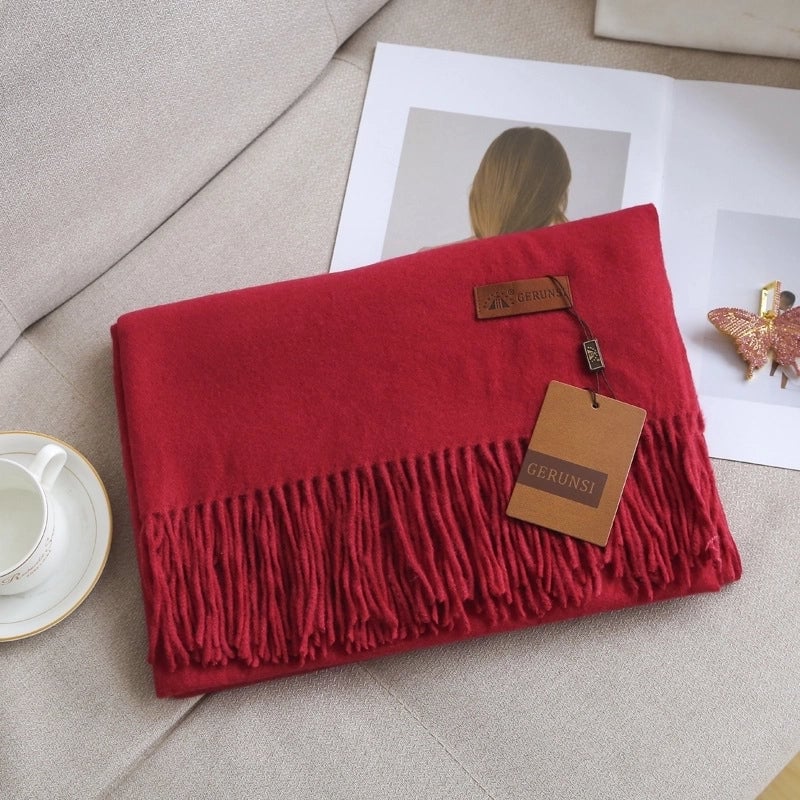 Unisex Retro Preppy Style Solid Color Imitation Cashmere Tassel Scarf