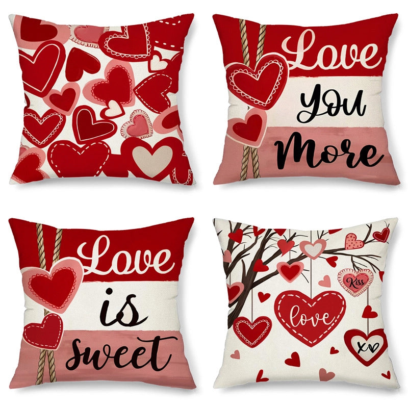Valentine'S Day Elegant  Lady Letter Heart Shape Linen Pillow Cases Couch & Sofa Decor