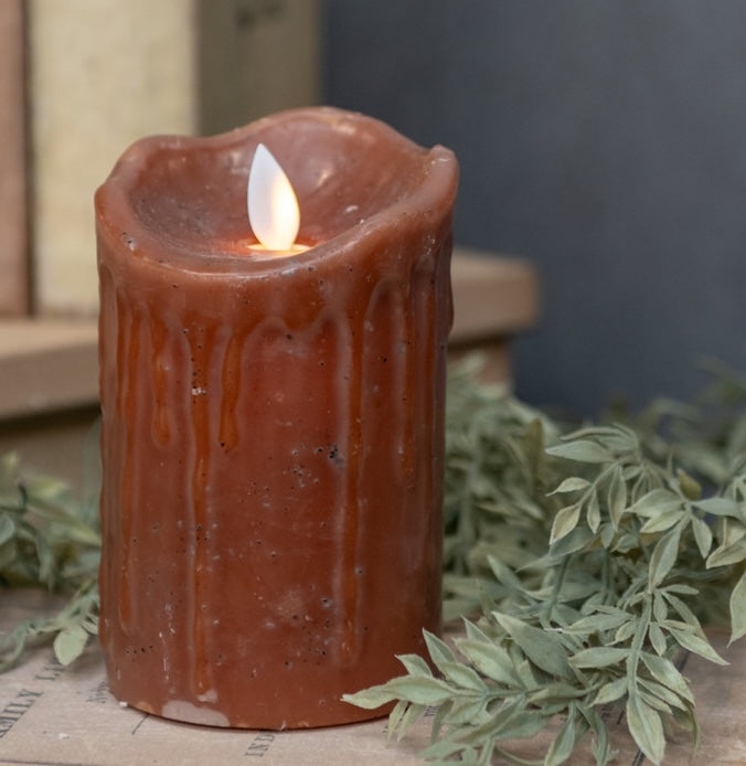 Farmhouse Candle with Flickering Flame. Ginger Brown