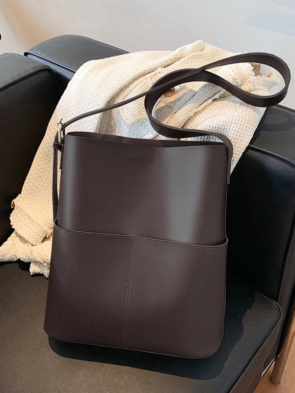 Women's Large Pu Leather Solid Color Basic Open Tote Bag