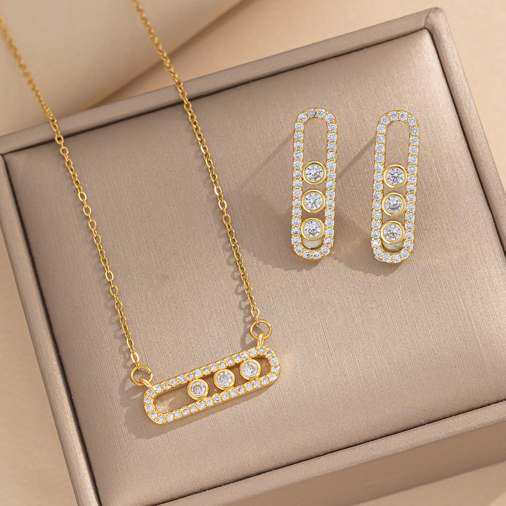 Fashion Simple Zircon Titanium Steel Geometric Necklace Female Niche Paper Clip Clavicle Chain
