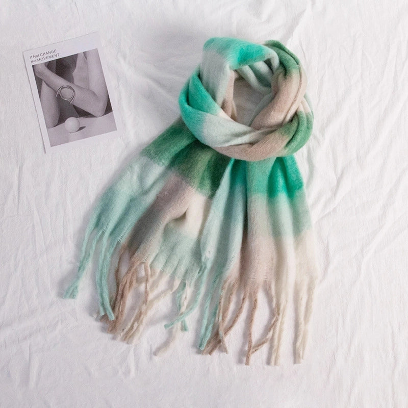 Autumn And Winter New Thick Warm Color Plaid Scarf Loop Yarn Thick Tassel Color Matching Ac Shawl Scarf Women