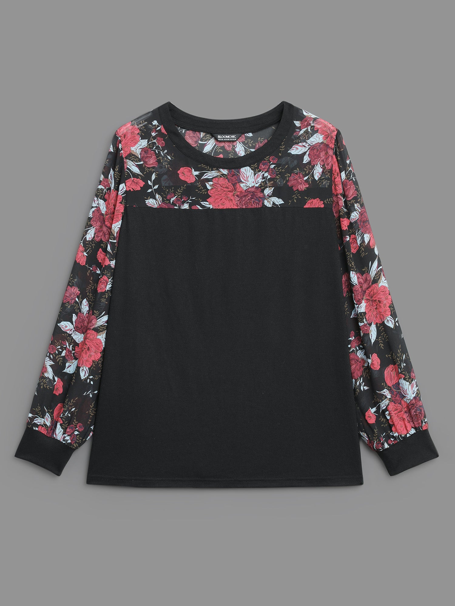 Round Neck Floral Patchwork Stretchy T-shirt