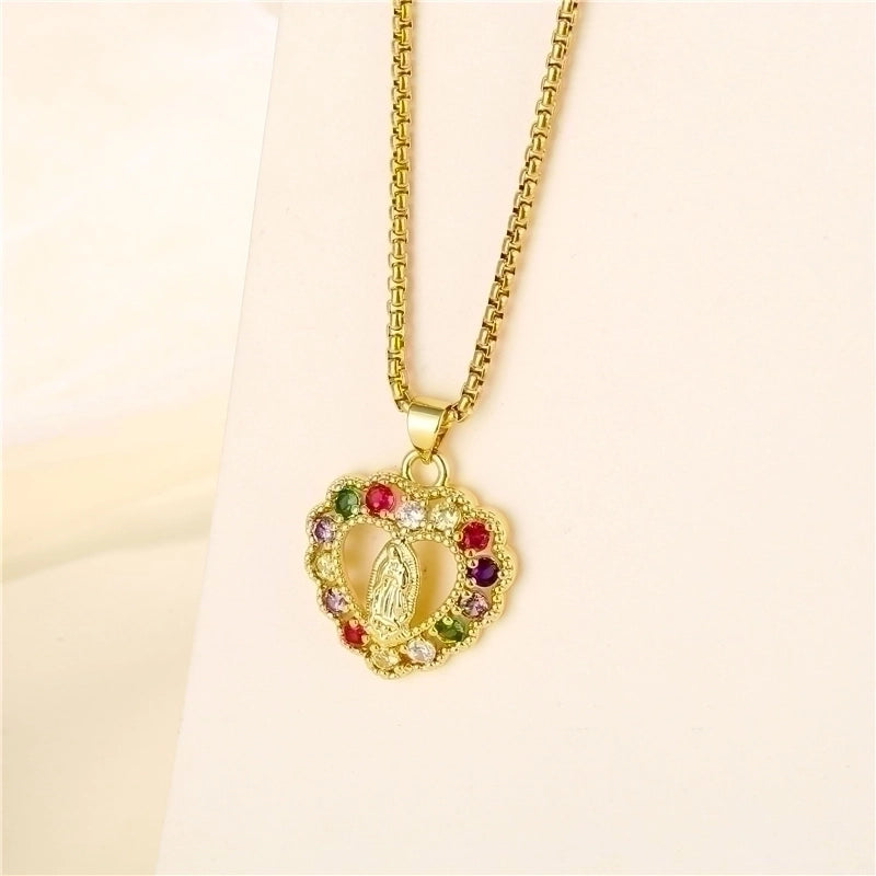 Stainless Steel Titanium Steel 18K Gold Plated INS Style Plating Inlay Human Faith Zircon Pendant Necklace