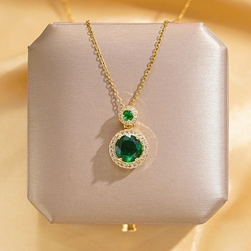 304 Stainless Steel Copper 18K Gold Plated Glam Luxurious Plating Inlay Solid Color Diamond Pendant Necklace