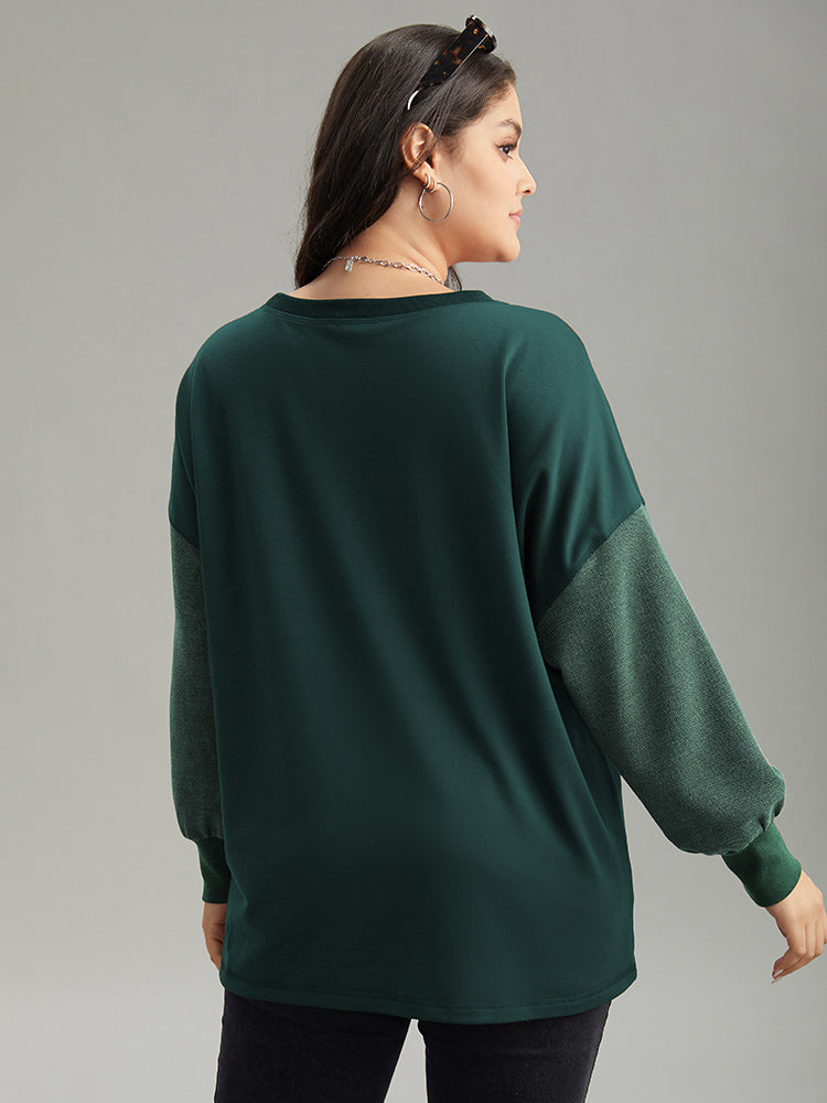 Two Tone Patched Pocket Drop Shoulder Sweatshirt