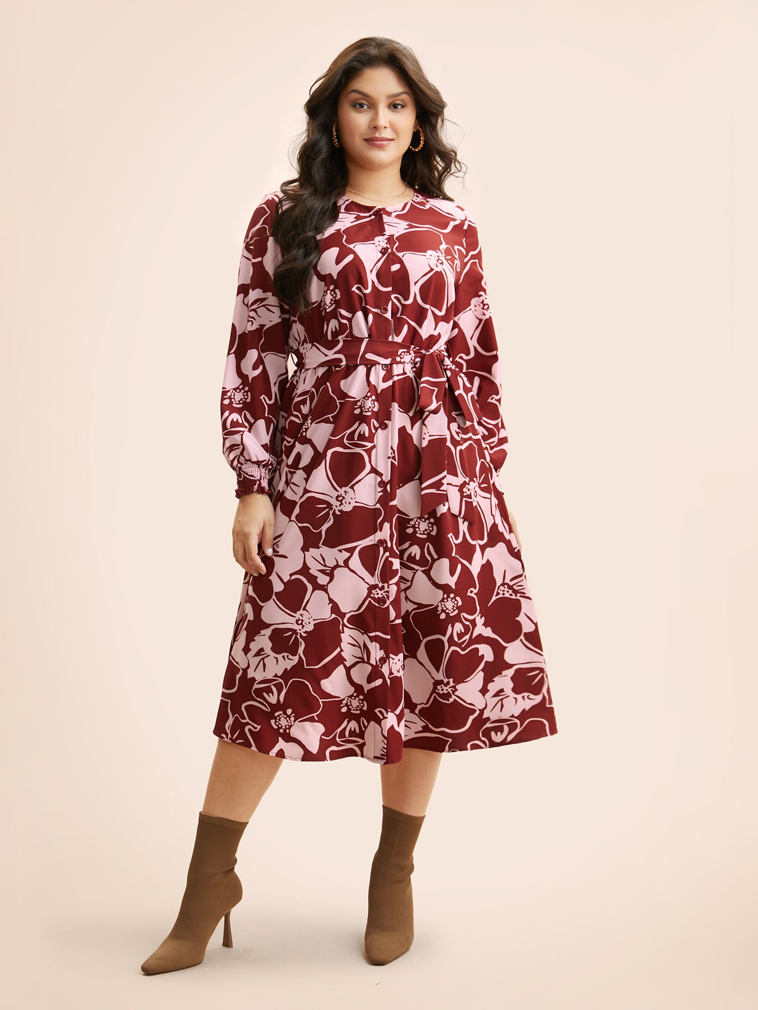 Floral Button Up Belted Dress