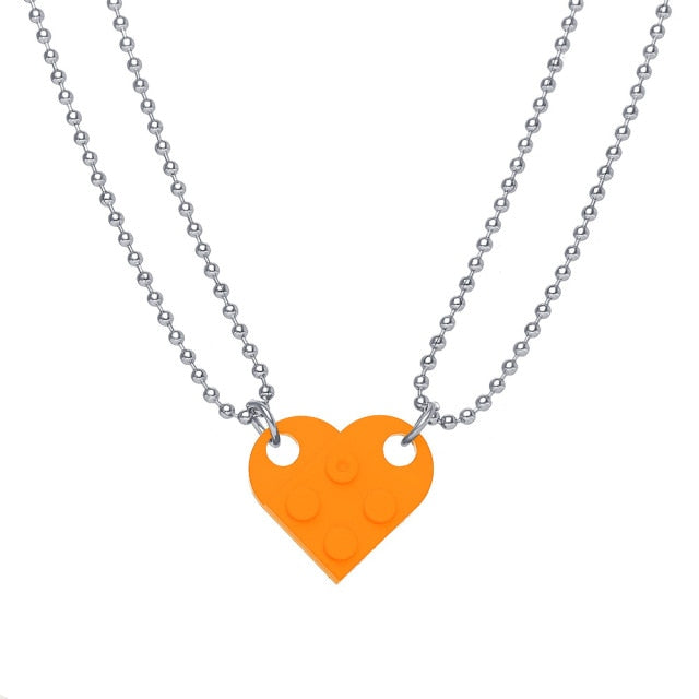 2 Pcs Lego Heart Necklaces