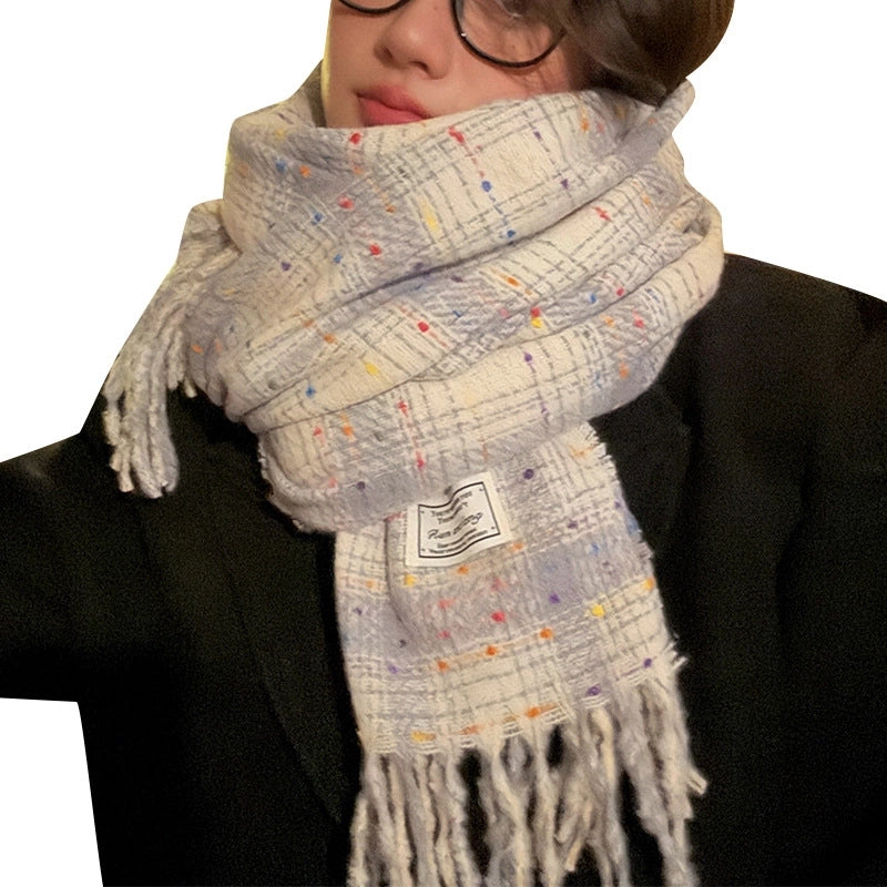 Women's Minimalist Lattice Imitation Cashmere Tassel Scarf